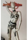 Erotik İç Giyim Fantezi Deri Püsküllü Harness