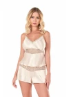 Fildişi Saten Babydoll Şort Takımı