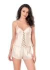 Fildişi Saten Babydoll Şort Takımı