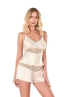 Fildişi Saten Babydoll Şort Takımı