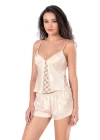 Fildişi Saten Babydoll Şort Takımı