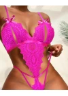 Fiyonklu Dantelli Fuşya Fantezi Body