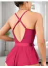 Fuşya Dantel İşlemeli Kurdelalı Fantezi Tül Babydoll