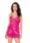 Fuşya Saten Babydoll Şort Takımı