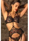 Golshan Grace Garter Lace Belt , Kadın Siyah Çiçekli Güpür Şık Jartiyer