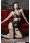 Golshan Grace Garter Lace Belt , Kadın Siyah Çiçekli Güpür Şık Jartiyer