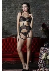 Golshan Grace Garter Lace Belt , Kadın Siyah Çiçekli Güpür Şık Jartiyer