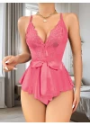 Gül Kurusu Dantel İşlemeli Kurdelalı Fantezi Tül Babydoll