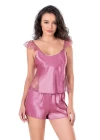 Gül Kurusu Saten Babydoll Şort Takımı