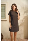 Günlük Kısa Kol Bisiklet Yaka Cotton Düz Yazlık Kısa Kahve Pijama Takımı