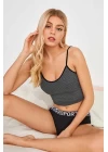 Kadın Anstrasit Gri İp Askılı Crop Top Bluz