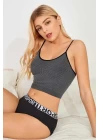 Kadın Anstrasit Gri İp Askılı Crop Top Bluz