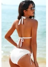 Kadın Beyaz Belden, Boyundan Bağlamalı ve Ayarlanabilir Külotlu Üçgen Bikini Mayo Takımı