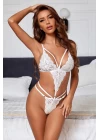 Kadın Beyaz Dantel Cut-Out Lastik Detaylı Şık Gecelik