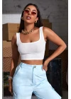 Kadın Beyaz Kalın Askılı Crop Top Büstiyer