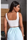 Kadın Beyaz Kalın Askılı Crop Top Büstiyer
