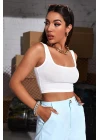 Kadın Beyaz Kalın Askılı Crop Top Büstiyer