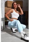 Kadın Beyaz Kalın Askılı Crop Top Büstiyer