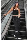 Kadın Beyaz Siyah Çift Renk Çapraz Askılı Crop Top Bluz