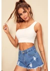 Kadın Beyaz Tek Omuz Crop Büstiyer