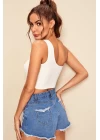 Kadın Beyaz Tek Omuz Crop Büstiyer