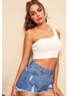 Kadın Beyaz Tek Omuz Crop Büstiyer