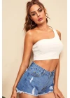 Kadın Beyaz Tek Omuz Crop Büstiyer