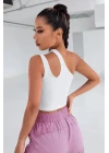 Kadın Beyaz Tek Omuz Cut Out Detaylı Crop Top Bluz