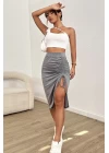 Kadın Beyaz Tek Omuzlu Çapraz Askılı Crop Top Büstiyer