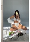 Kadın Beyaz Yüksek Bel Dolgusuz Slip Takım