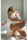 Kadın Beyaz Yüksek Bel Dolgusuz Slip Takım