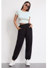Kadın Beyaz Yuvarlak Yaka Yarım Kol Crop Top Bluz