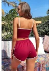 Kadın Bordo Askılı Crop Top ve Şortlu Gecelik Takım