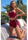 Kadın Bordo Askılı Crop Top ve Şortlu Gecelik Takım
