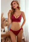 Kadın Bordo Belden Bağlamalı Şık Büstiyer Sütyen
