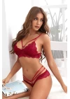 Kadın Bordo Dantelli Harness Sütyen Külot Takım