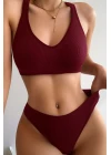 Kadın Bordo Desteksiz Seamless Tangalı İç Çamaşır Takımı