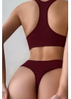 Kadın Bordo Desteksiz Seamless Tangalı İç Çamaşır Takımı