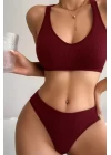Kadın Bordo Desteksiz Seamless Tangalı İç Çamaşır Takımı