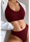 Kadın Bordo Desteksiz Seamless Tangalı İç Çamaşır Takımı