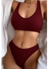 Kadın Bordo Desteksiz Seamless Tangalı İç Çamaşır Takımı