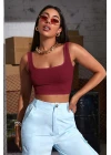 Kadın Bordo Kalın Askılı Crop Top Büstiyer