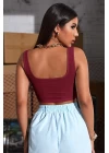 Kadın Bordo Kalın Askılı Crop Top Büstiyer