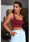 Kadın Bordo Kalın Askılı Crop Top Büstiyer