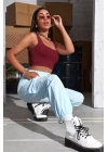 Kadın Bordo Kalın Askılı Crop Top Büstiyer