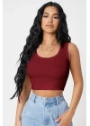 Kadın Bordo Kare Yaka Crop Top Bluz