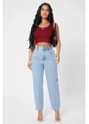 Kadın Bordo Kare Yaka Crop Top Bluz
