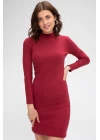 Kadın Bordo Kaşkorse Balıkçı Yaka Uzun Kollu Bodycon Mini Elbise