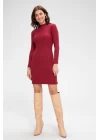 Kadın Bordo Kaşkorse Balıkçı Yaka Uzun Kollu Bodycon Mini Elbise