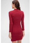 Kadın Bordo Kaşkorse Balıkçı Yaka Uzun Kollu Bodycon Mini Elbise